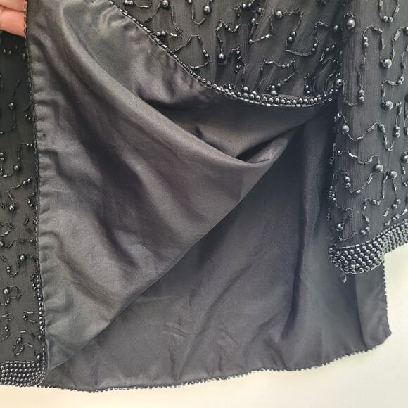 Papell Boutique Evening Black Silk Beaded Tunic Long Sleeve Top Womens Large - Picture 10 of 13
